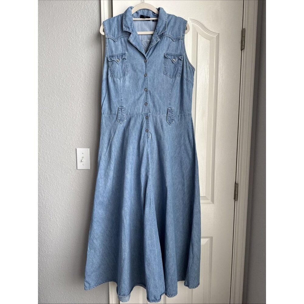 Roper Womens Medium Blue Chambray Western Dress Work Country Fit Flare Sz Large